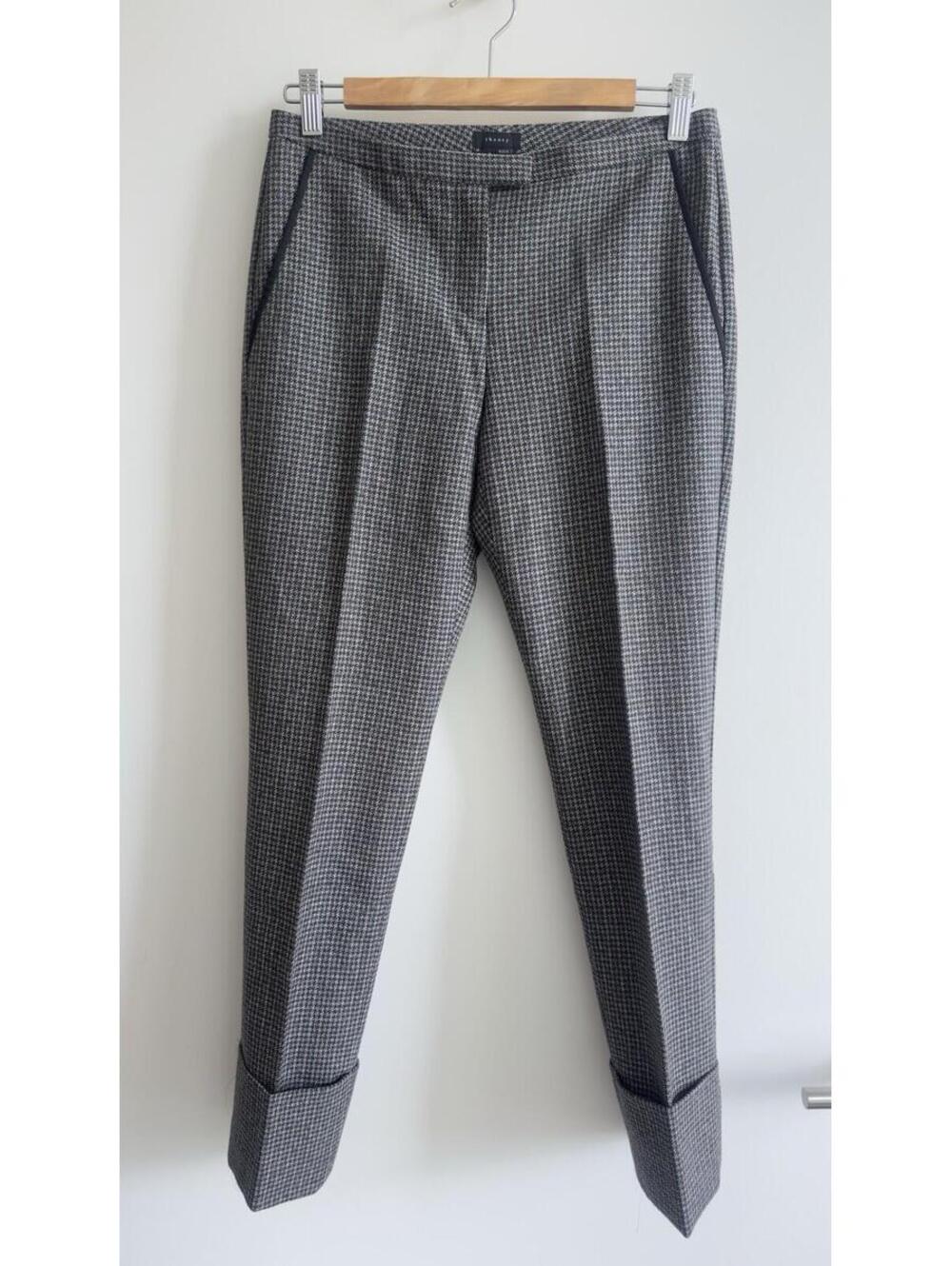 Theory Wool Plaid Ankle Pants Cuffed Trousers Size 2 Gray Brown Tailored - Picture 1 of 9